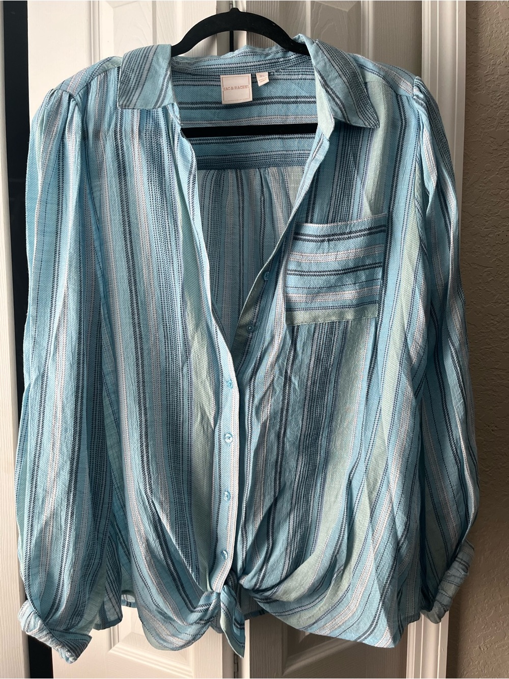 Zac & Rachel Striped Tie-Front Button Down Top size XL